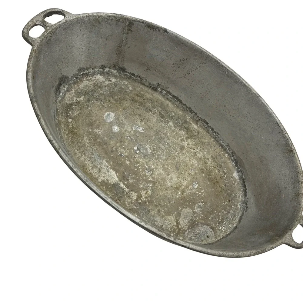 Vintage Cast Aluminum Oval Roaster Pan with Lid Primitive Farmhouse Dutch Oven